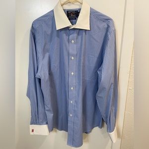 American Living Blue Pinstripe Shirt with White Collar